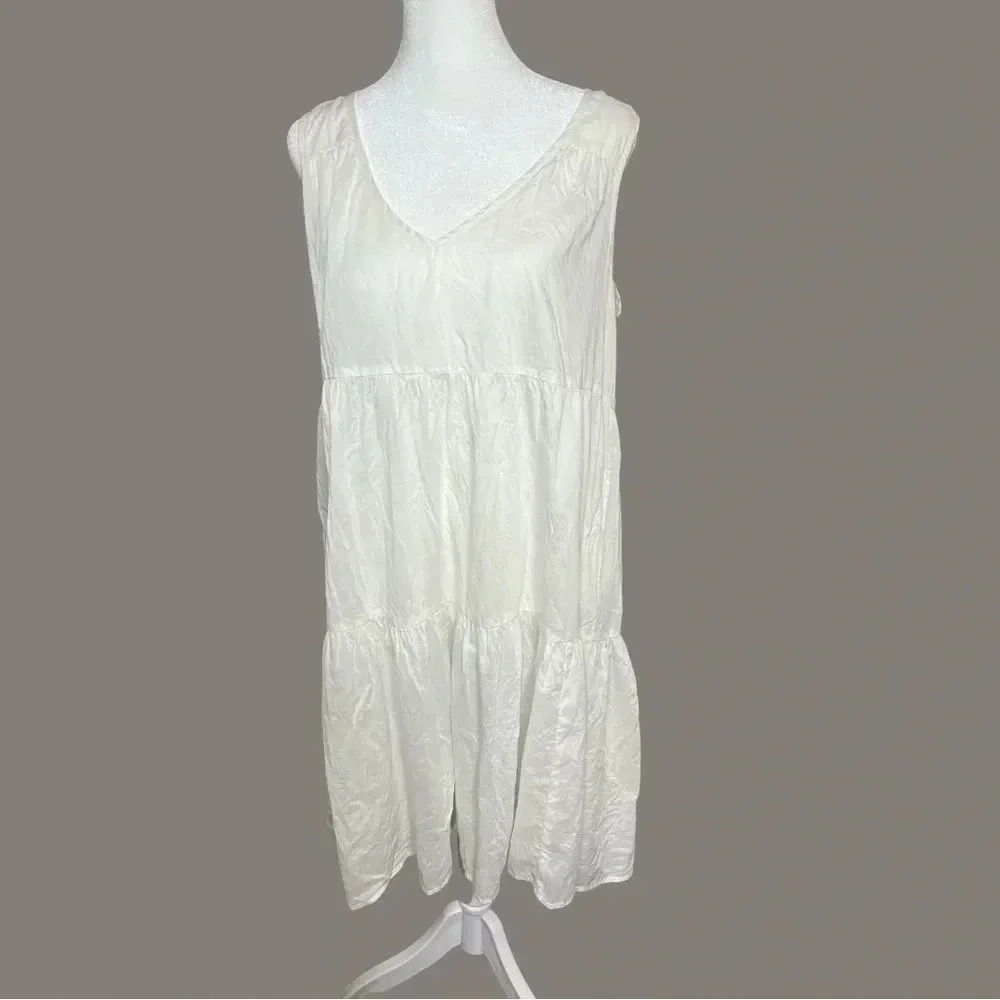J.Crew Tiered Shift Dress M White Cotton Sleeveless V-Neck Beach‎ Boho Peasant